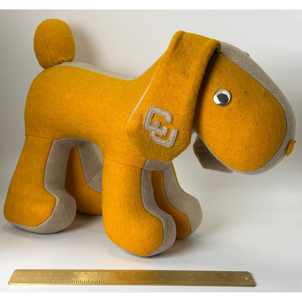Vintage CU Boulder Plush Dog 8" Colorado Buffaloes Mascot Felt Retro Gold Grey